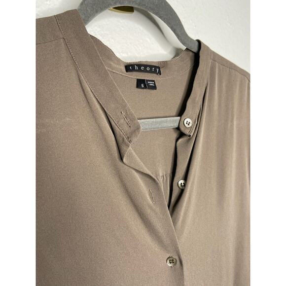 Theory Long Sleeve Button Front High Low Tunic Shirt Dress Brown Size 6 - Picture 2 of 6